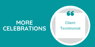 Header images called celebrations talking about a client testimonial
